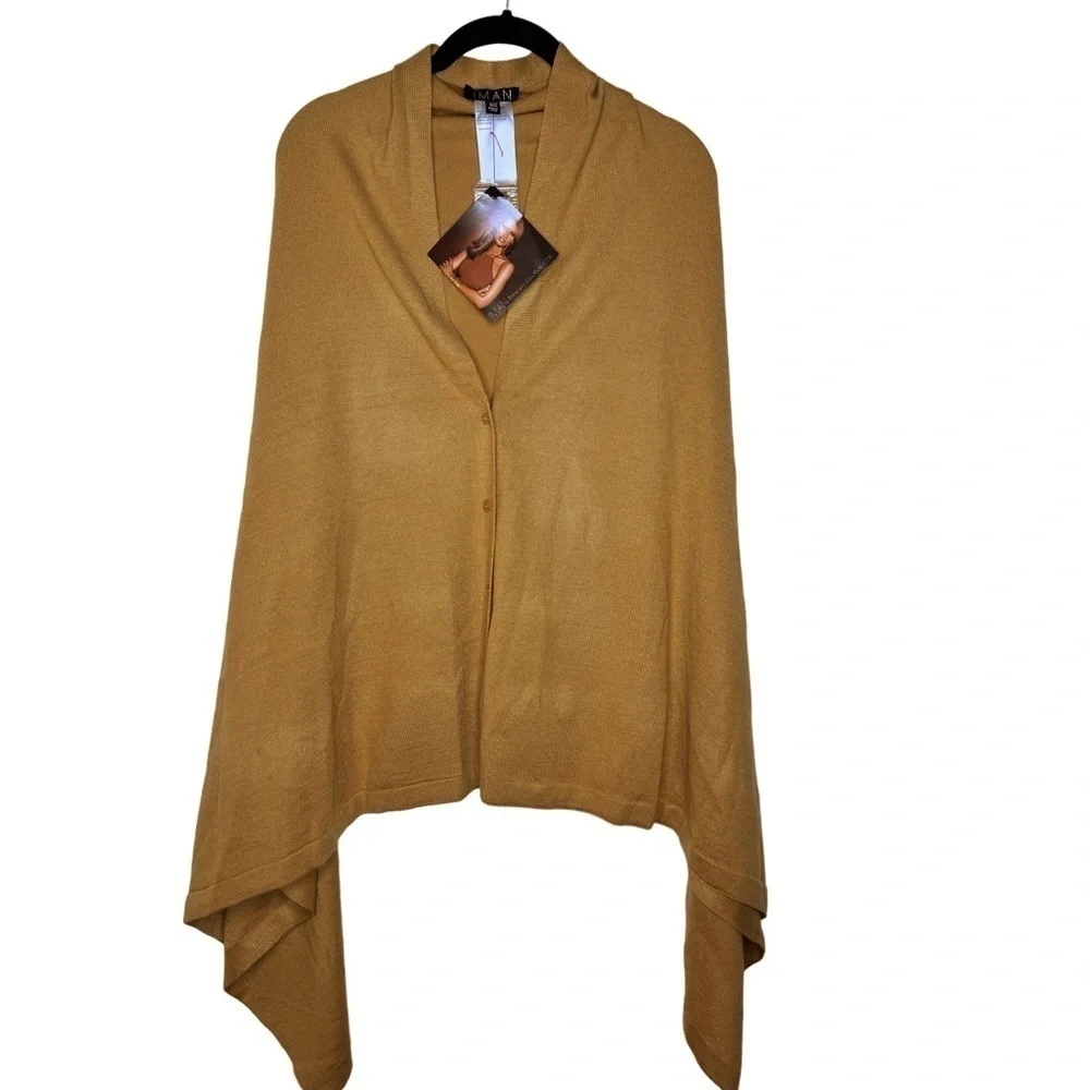IMAN NWT Soft N’ Chic Multi Wear Button Front Wrap Sweater One Size in Tan